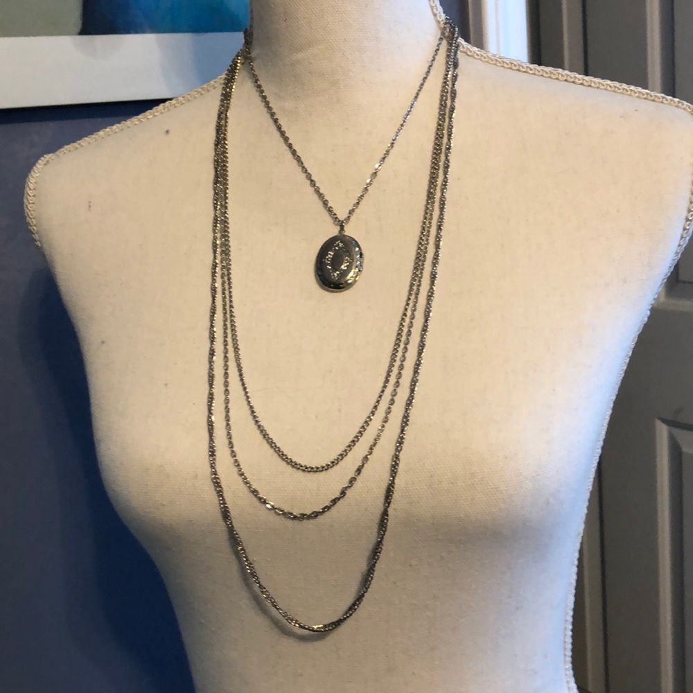 Silver tone multi chain Necklace